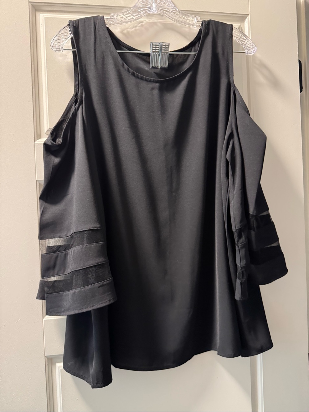 SHEIN Black Cold-Shoulder Blouse with Layered Sleeve Detail